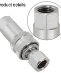 Hydraulic quick connector, chrome, side view, knurled coupling nut, M14 thread