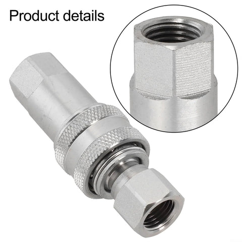 Hydraulic quick connector, chrome, side view, knurled coupling nut, M14 thread