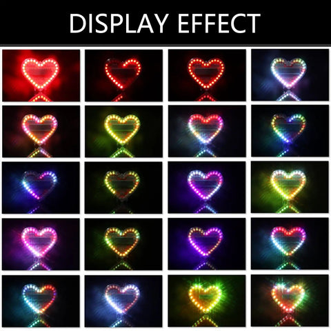 Heart Shaped LED Light Soldering Practice Kit For Beginners And Hobbyists Hands On DIY Friendly Educational Electronics Project Set With Pre Space Solder Boards And Color Changing Effects Great Holiday Gift showing various LED color patterns.