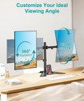 Dual Monitor Stand For 13 To 27 Inch Screens, Free Standing Full Motion Desk Mount, height adjustable, 360 rotation, office setup.