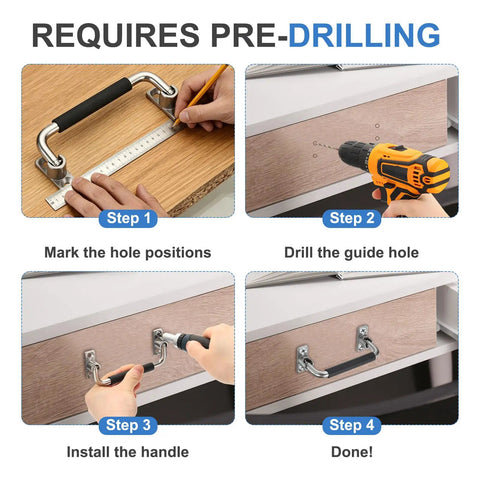 Two Pack 304 Stainless Steel Folding Pull Handles With Rubber Grip, 90 Degree Toolbox Cabinet Hardware, Bright Polished Finish, Durable Pull Latches For Equipment, Boxes, And Distribution Panels With 4.72 Inch Hole Spacing installed on cabinet drawer