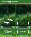 60 Inch Rectangular Tree Swing with two hanging options, adjustable platform, green and black, for kids and adults, backyard use.