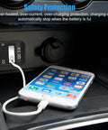 Blue Dual Port PD And QC 3.0 Fast Car Charger With Bright LED Voltmeter connected to smartphone in vehicle charging cabinet.