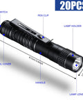 20 Pack Mini Pen Light LED Flashlights With Clip Pocket Size Slim Handheld Torches 3.54 Inch Black Battery Not Included