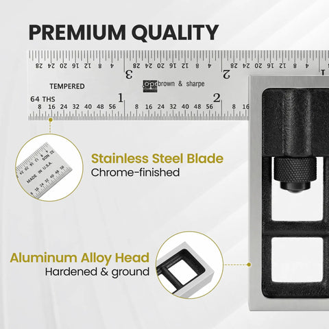 Reading Double Square For Precision Layout And Machine Alignment Adjustable 4 Inch Blade In Satin Chrome Hardened Steel Blade