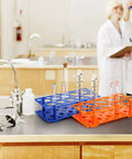 Six Pack 28 Well Test Tube Rack For Lab Use Detachable Plastic Stand Centrifuge Tube Holder Storage For 10ml 15ml And 50ml Tubes Blue And Orange Easy Insertion And Clear Tube View
