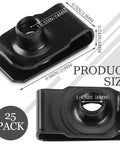 25 Pack Black Extruded U Style Spring Nuts For Automotive Fender Bumper And Grill Retainer Clips 1/4-20 Thread shown with size dimensions.