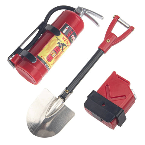 1 To 10 RC Scale Fire Extinguishers Mini Fuel Tank And Metal Shovel Decoration Set for Traxxas TRX4 Axial SCX10 Crawler Car