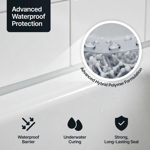 Light Gray Kitchen And Bathroom Sealant And Adhesive Hybrid Polymer That Outperforms Silicone Caulk Waterproof Odorless Paintable Built For Boss Level Grout Lines Around Tub Shower And Kitchen 300ml 1 Pack applied to tile grout line.