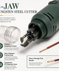 Close-up of 3-jaw tungsten steel cutter for Handheld Electric Magnet Wire Stripping Machine With Six Speed Settings for precise wire removal.