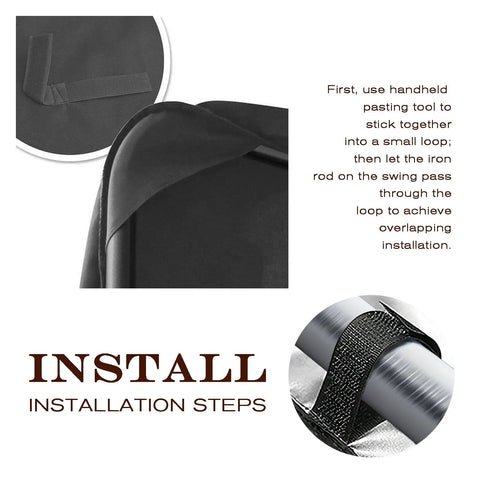 Installation steps for Beefed Up Outdoor Swing Canopy Replacement Cover with reinforced edges and waterproof material.
