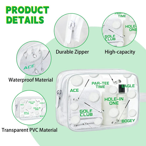 Image showing product details of 16 Pack Clear PVC Zip Pouch Bags For Travel And Everyday Use See Through Makeup Toiletry Snack Organizer Bags Reusable Transparent Gift Bags For Gym Gear School Team Gifts And Personal Essentials with features like durable zipper, waterproof material, high-capacity, and transparent PVC material.