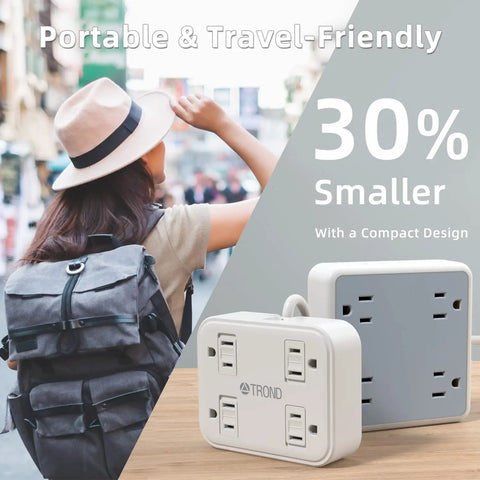 Portable compact design of 2 Prong To 3 Prong Power Strip Converter With 4 Outlets And 4 USB Ports, 5ft Extension Cord