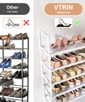 Heavy Duty Ten Tier Shoe Rack Wide Metal Organizer Tall Entryway Storage Shelf With Coat Hooks Versatile Closet Boot Friendly Frame For Keeping Floor Clutter Slick And Gone White, showing stacked shoes.