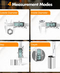 6 Inch Digital Caliper With Rechargeable Battery And Type C Charging Backlit LCD Screen Auto Off Inch mm Fraction Quick Conversion 4 measurement modes