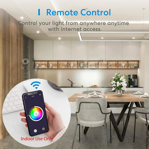 Smart BR30 Flood LED Bulbs 2 Pack Dope Color Changing RGBCW, 1300 Lumens, app-controlled lighting in modern kitchen