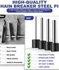 Comparison of chain breaker steel pins highlighting the durable steel pins in the Heavy Duty Chain Breaker And Rivet Tool Set.