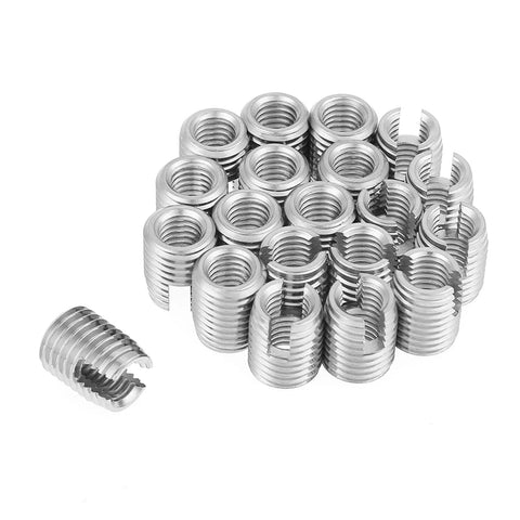 Self Tapping Slotted Screw Insert Kit For Preventing Loosening, 20 Pieces M8 X 15mm Threaded Inserts For Industrial Use, Easy Install Without Pre Tapping, Durable Metal Hardware For Secure Fastening In Machinery And Equipment, M8 SUS303 inserts