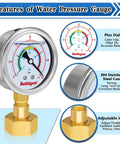 Oil Filled 0 To 100 Psi Water Pressure Gauge With Three Quarter Inch GHT Female Thread For Home Use Indoors Outdoors
