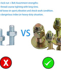 Beefy Half Inch Hex Head Bolt With Nylon Lock Nut And Large Washer Kit In Colored Galvanized Alloy Steel Grade Five Four Pack For Heavy Duty Projects And Reliable Fastening, shown with locknut