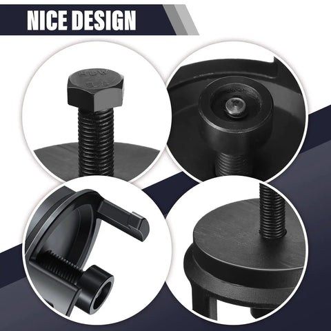 Heavy Duty Harmonic Balancer Puller Kit For Crank Pulley Removal With A Zero Hassle Clip Grip, close-up of components design.