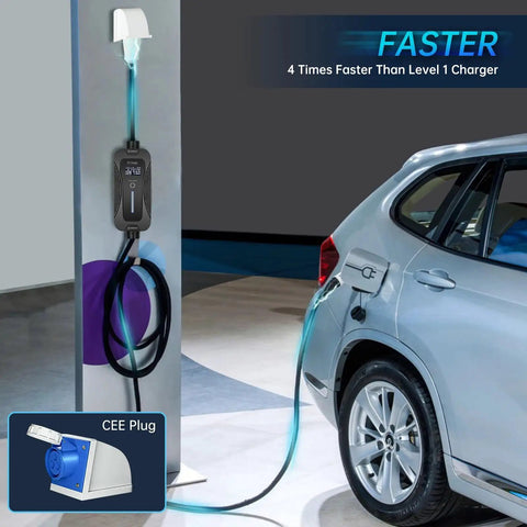 Level 2 Portable EV Charger 7.2kW 32A 1 Phase Adjustable Current 5M Cable With T1 Adapter Compact Black Charging Station