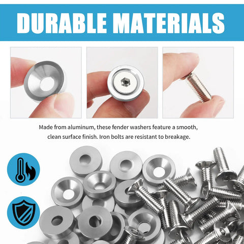 40Pc M6x20mm Engine Dress Up Kit With Spacer And Dress Up Bolts In Silver For Car Engine Bay Enhancement, aluminum washers and iron bolts