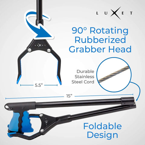 Long Reach Grabber Tool 32 Inch Foldable Steel Reacher With Magnetic Tip Strong Grip Trash Picker Claw For Shelves And Hard To Reach Items Lightweight No Brainer Helper For Seniors And Quick Cleanups