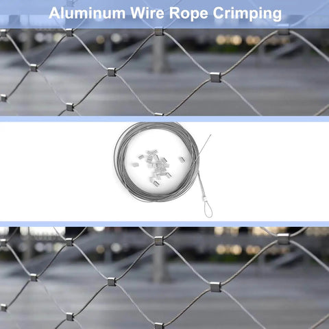 100 Pack Aluminum Crimping Loop Sleeves For One Eighth Inch Wire Rope Heavy Duty Aluminum Ferrule Ends For Steel Cable End Fittings To Secure And Crimp Versatile DIY Rigging Accessories on wire rope net