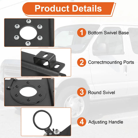 Ford Econoline Right Side Passenger Seat Swivel Base Replacement With 360 Degree Rotation details and features