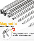 5 Piece Magnetic Ball End Hex Screwdriver Bit Set H4 4mm With One Quarter Inch Hex Shank 100mm Long S2 Steel Metric Bits For Power Tools And DIY Projects Pro Grade, magnetic ball-end tips