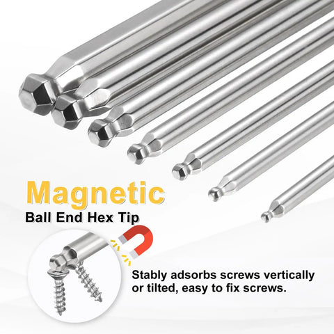 5 Piece Magnetic Ball End Hex Screwdriver Bit Set H4 4mm With One Quarter Inch Hex Shank 100mm Long S2 Steel Metric Bits For Power Tools And DIY Projects Pro Grade, magnetic ball-end tips