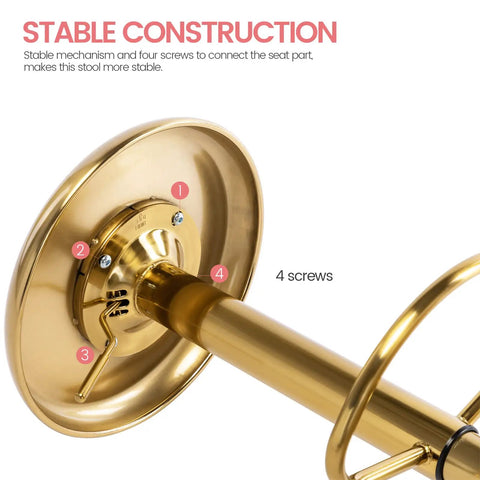 Stable mechanism of Adjustable Swivel Bar Stools Set Of 2 Round Gold Brushed Metal Airlift Stools Slick Backless Counter Height Chairs