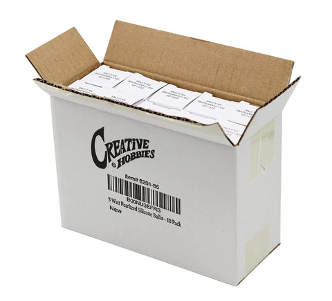 Open box of Country Style Incandescent Silicone Dipped Candle Light Bulbs With Pearlized Finish, 5 Watt Soft Warm Glow, Pack Of 10.