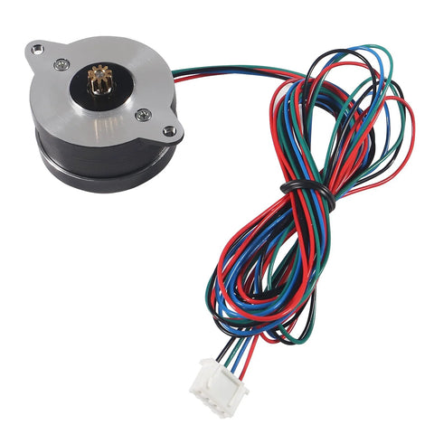36mm round NEMA stepper motor for 3D printer extruder, with 47.2-inch multicolor cable and white connector, front view
