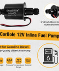 12V Low Pressure Inline Fuel Pump 2 To 3.5 PSI 24 GPH Flow Universal For Gasoline And Diesel Engines with 5/16 Inch Hose Fittings