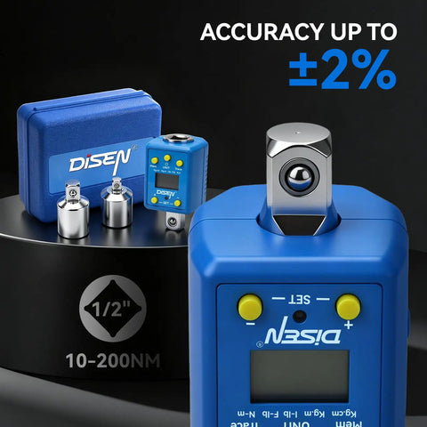 Half Inch Digital Torque Adapter Kit for Ratchets and Breaker Bars, 10 to 200 Nm, 2 Percent Accuracy, tool set close-up