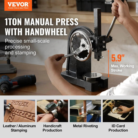 1 Ton Manual Arbor Press With Handwheel Built To Last Heavy Duty Desktop Press for Precision Stamping on cast iron frame