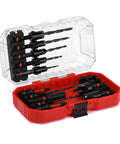 Tapered Countersink Drill Bit Set For Woodworking 15 Piece Includes Wood Plug Cutters Depth Stop Rings in red case