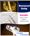 Warm White LED Strip Light 131Ft 40m Waterproof Flexible Rope With Remote Dimmable SMD5050 features cuttable sections