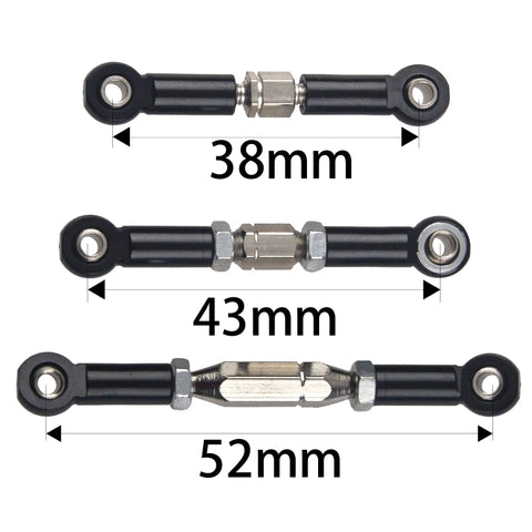 Aluminum Turnbuckle Pull Rod And Steering Linkage Set For One Fourteenth Scale RC Car Buggy With Screwdriver, CNC Machined Servo Link Rod Ends And Arm Tie Rods, Compatible With WLtoys 144001 Black, 38mm 43mm 52mm