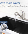 Solid Build Kitchen Faucet With Pull Out Sprayer Lead Free Stainless Steel Sink Mixer featuring aerator and water stream.