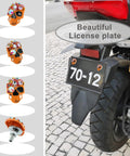 Dope Skull License Plate Screws Kit With Sparkling Diamond Inlays Orange Finish, shown on motorcycle license plate