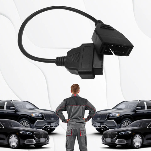 OBD1 To OBD2 GM Adapter Cable, 12 Pins To 16 Pins Extension For GM Vehicles with cars and mechanic in the background