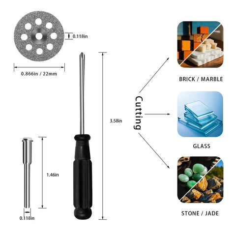 66 Piece All In One Rotary Tool Accessory Kit with resin cutting discs, screwdriver, HSS blades, diamond wheels for cutting.