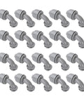 Twenty Piece Pack Of Rock Solid Ninety Degree Nylon 6 Liquid Tight Connectors For Rugged Electrical Conduit And Motor Wiring Half Inch NPT Heavy Duty Waterproof Cable Glands - gray nylon connectors arranged in a grid.