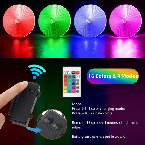 Multicolor LED Golf Cart Canopy Lights Kit With Remote, 2 Pack, showing color modes and remote control options for night decor.