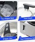 Close-up of Desktop Planetary Ball Mill Grinder 110V 150W details: stepped base, hand shank, gripper slot, and heat dissipation hole.