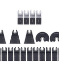 20 Piece Oscillating Saw Blade Kit With Arrow Storage Case, Versatile Multitool Set laid out in multiple rows