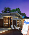 Smart Plug 4 Pack WiFi Outlet Compatible With Alexa And Google Home app control in modern outdoor setting